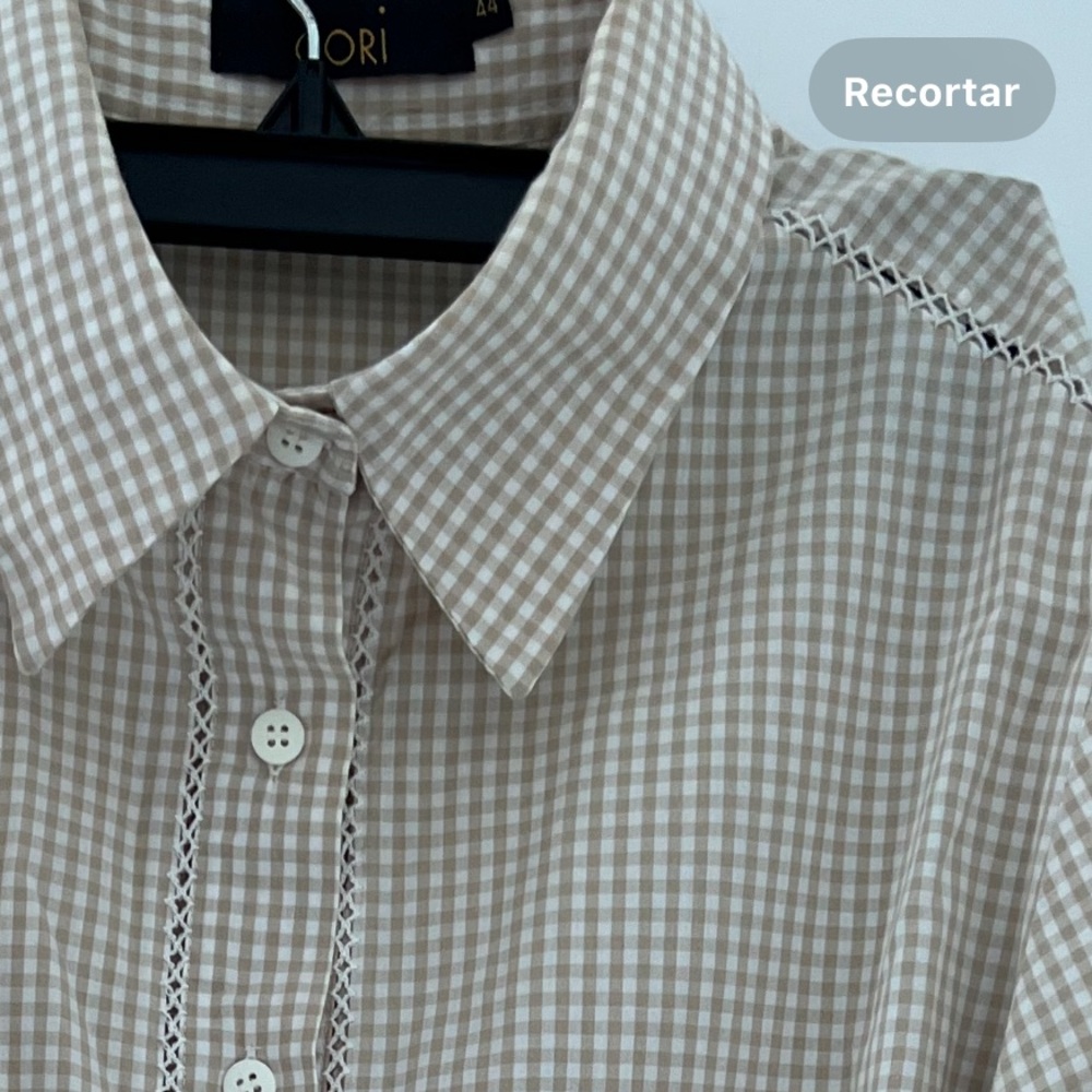 Delicate embroidery Classic Tan Checkered Women's Shirt
